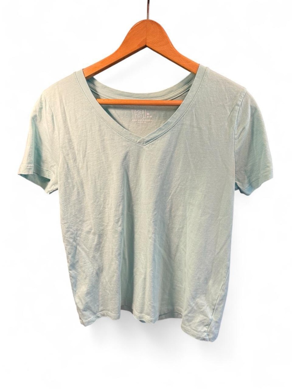 Time and Tru Women's Light Sage V-Neck Short Sleeve Tee